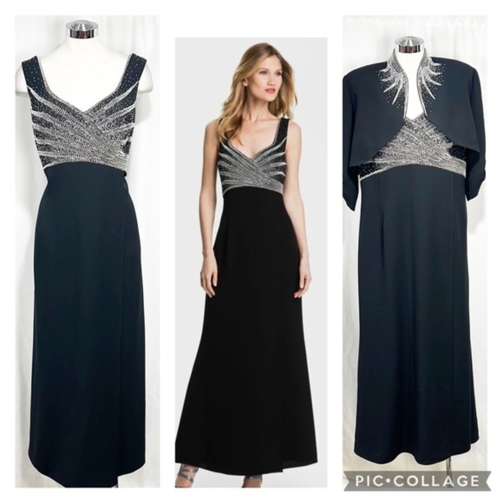 Daymor Couture Beaded Bodice Gown with Beaded Rhinestone Jacket size 16